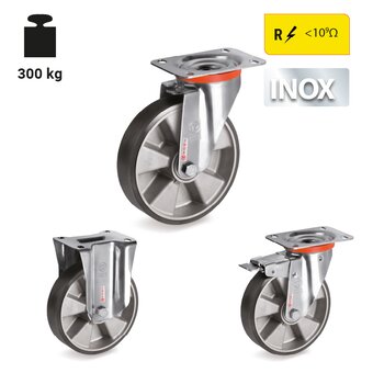 TR-65ESD-NLX-Ruedas con soportes en acero inoxidable para cargas ligeras